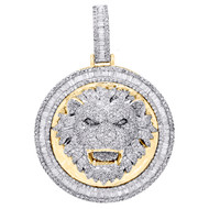 10K Yellow Gold Round & Baguette Diamond Lion Frame Pendant 1.80" Charm 2.55 CT.