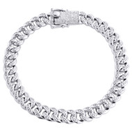 Sterling Silver Diamond Miami Cuban Link 8.75mm Bracelet 8" Box Clasp 1.75 CT