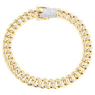 Sterling Silver Yellow Finish Diamond Miami Cuban Link 8.75mm Bracelet 8" Box Clasp 1.75 CT.