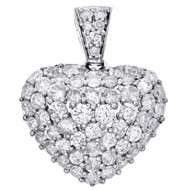 10K White Gold Round Diamond Domed Heart Pendant 0.75" Statement Charm 1.25 CT.