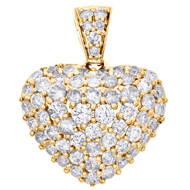 10K Yellow Gold Round Diamond Domed Heart Pendant 0.75" Statement Charm 1.25 CT.