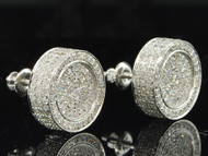 Mens/Ladies 10K White Gold 1.55 ct. Diamond Earrings 3D Round Cubes Block Studs