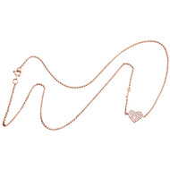 14K Rose Gold Diamond Key to My Heart Necklace Charm 16" Fancy Rolo Chain 1/6 CT