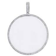 10K White Gold Round Diamond Picture Memory Frame Pendant 2.60" Charm 0.90 CT.