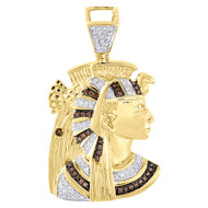 10K Yellow Gold Egyptian Queen Nefertiti Mens Red Diamond Pendant Charm 0.50 Ct.