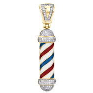 10K Yellow Gold Diamond Barber Shop Pole Pendant 1.80" Enamel Pave Charm 1/2 CT.