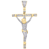 10K Yellow Gold Genuine Diamond Jesus Cross Pendant 2.20" Crucifix Charm 3/4 CT.