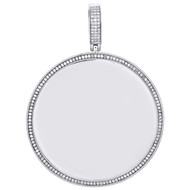 10K White Gold Round Diamond Picture Memory Frame Pendant 2.35" Charm 0.62 CT.
