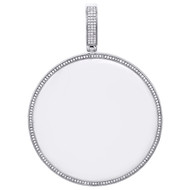10K White Gold Real Diamond Medallion Picture Memory Frame Pendant 3" Charm 1 CT