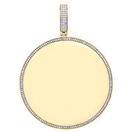 10K Yellow Gold Diamond Medallion Picture Memory Frame Pendant 3" Charm 1 CT.
