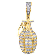 10K Yellow Gold Diamond Military Hand Grenade Pendant 1.20" Pave Charm 0.22 CT.
