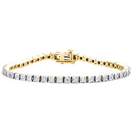 10K Yellow Gold Round Diamond 1 Row Miracle Set Statement Link Bracelet 1/2 CT.