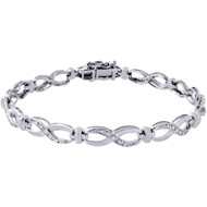 .925 Sterling Silver Prong Set 5.5mm Ladies Diamond Infinity 7" Bracelet 0.10 Ct