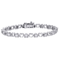.925 Sterling Silver Diamond Fanuk Set Double Heart Tennis Link Bracelet 7" 1 Ct