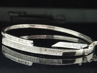 14K LADIES WOMENS WHITE GOLD PRINCESS CUT & BAGUETTE DIAMOND BANGLE BRACELET 7"