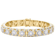 10K Yellow Gold Round Diamond 11mm Statement Cluster Link 11mm Braeclet 10.75 CT