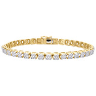 10K Yellow Gold Round Diamond Prong Set 6mm Cluster Statement 9" Bracelet 3 CT.