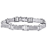 Sterling Silver Round Diamond Rectangle Link 8mm Statement Pave 7" Bracelet 1 CT