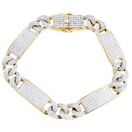 10K Yellow Gold Round Diamond 12mm Miami Cuban Link 8.50" Pave Bracelet 9.50 CT.
