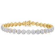 14K Yellow Gold 7.50mm Round Diamond Cluster Flower Frame 9" Bracelet 11.50 CT.