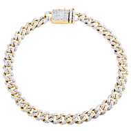 14K Yellow Gold 7.50mm Round Diamond Miami Cuban Link 9" Fancy Bracelet 3.62 CT.