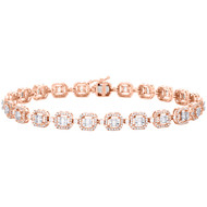 10K Rose Gold Round & Baguette Diamond Square Halo 7mm Link 9" Bracelet 4.20 CT.