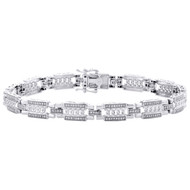 10K White Gold Round Diamond Cuban Link Frame 8mm Bracelet 8.50" Pave 3/4 CT.
