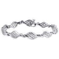 10K White Gold Real Round Diamond Link Bracelet Oval Cluster Curve Design 1/2 CT