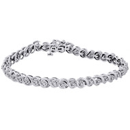 10k White Gold Round Cut Diamond Fashion S-Link Tennis Bracelet 7.25" 0.50 Ct.