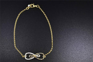 14K Yellow Gold Ladies Brown Diamond Heart Charm Infinity Bracelet 7" 0.35 Ct.