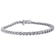 10k White Gold Ladies Round Cut Diamond S-Link Style 7.50" Tennis Bracelet 1 Ct.