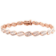 10K Rose Gold Baguette & Round Diamond 5.25mm Oval Frame 7" Link Bracelet 1 CT.
