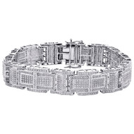 10K White Gold Round Diamond 15mm Statement Link 8.50" Pave Bracelet 3.50 CT.