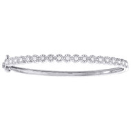 14K White Gold Round Diamond Flower Bangle Prong Set Statement Bracelet 1.15 CT.
