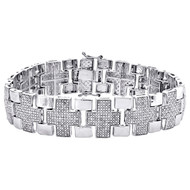 Sterling Silver Round Diamond Cross Plus Sign 16mm Fancy 8.25" Bracelet 2.50 CT.
