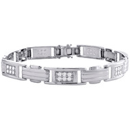 Mens 10K White Gold Real Diamond Fancy Statement 8mm Pave Link 8" Bracelet 1 CT.
