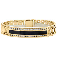 14K Yellow Gold Mens 11mm Onyx ID Diamond Channel Set 7.50" Bracelet 1.26 CT.