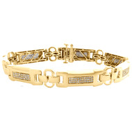 10K Yellow Gold 10mm Round Diamond Fancy Link Statement 9" Pave Bracelet 1.10 CT