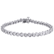 Ladies Diamond S-Link Tennis Bracelet .925 Sterling Silver Round Cut 7" 0.09 Ct.