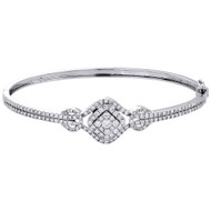 14K White Gold Real Diamond Cluster Bangle Prong Set Statement Bracelet 1.68 CT.