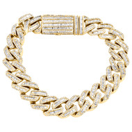 10K Yellow Gold Round & Baguette Diamond 13mm Miami Cuban Link Bracelet 7.40 CT.