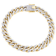 10K Yellow Gold 9.50mm Round Diamond Miami Cuban Statement 8.75" Bracelet 2 CT.