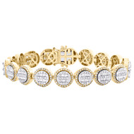 10K Yellow Gold Round & Baguette Diamond 12mm Cluster Statement Bracelet 6.25 CT