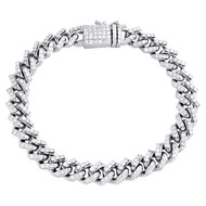 10K White Gold Round Diamond Miami Cuban Link 10mm Prong Set Bracelet 5.15 CT.