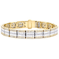10K Yellow Gold Round & Baguette Diamond 10mm Fancy Statement Bracelet 9.50 CT.
