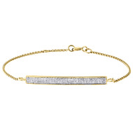 14K Yellow Gold Round Diamond Bar Bracelet 2 Row Ladies 7" Rolo Link 0.31 Ct.
