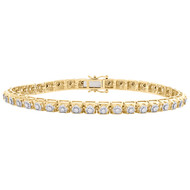 10K Yellow Gold Round Diamond 5mm Cluster Prong Bracelet 8.25" Miracle Set 1 CT.
