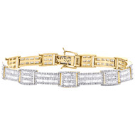 10K Yellow Gold Round & Baguette Diamond 9mm Fancy Statement Bracelet 6.25 CT.