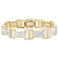 10K Yellow Gold Round & Baguette Diamond 14mm Fancy Statement Bracelet 5.45 CT.