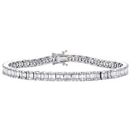 14K White Gold Round & Baguette Diamond 5mm Statement 7" Tennis Bracelet 4.80 CT